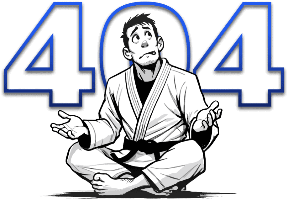 404 Error Page Banner with a distressed martial artist illustration.